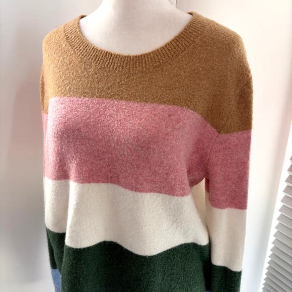 J.Crew Striped Colorblock Sweater Medium Extra Soft Crew Multi-color Fall Cozy - Picture 2 of 6